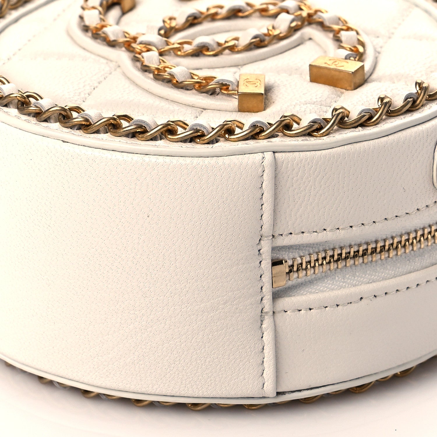 Chanel Lambskin Quilted Round Filigree Chain Around Crossbody White 9 of 10