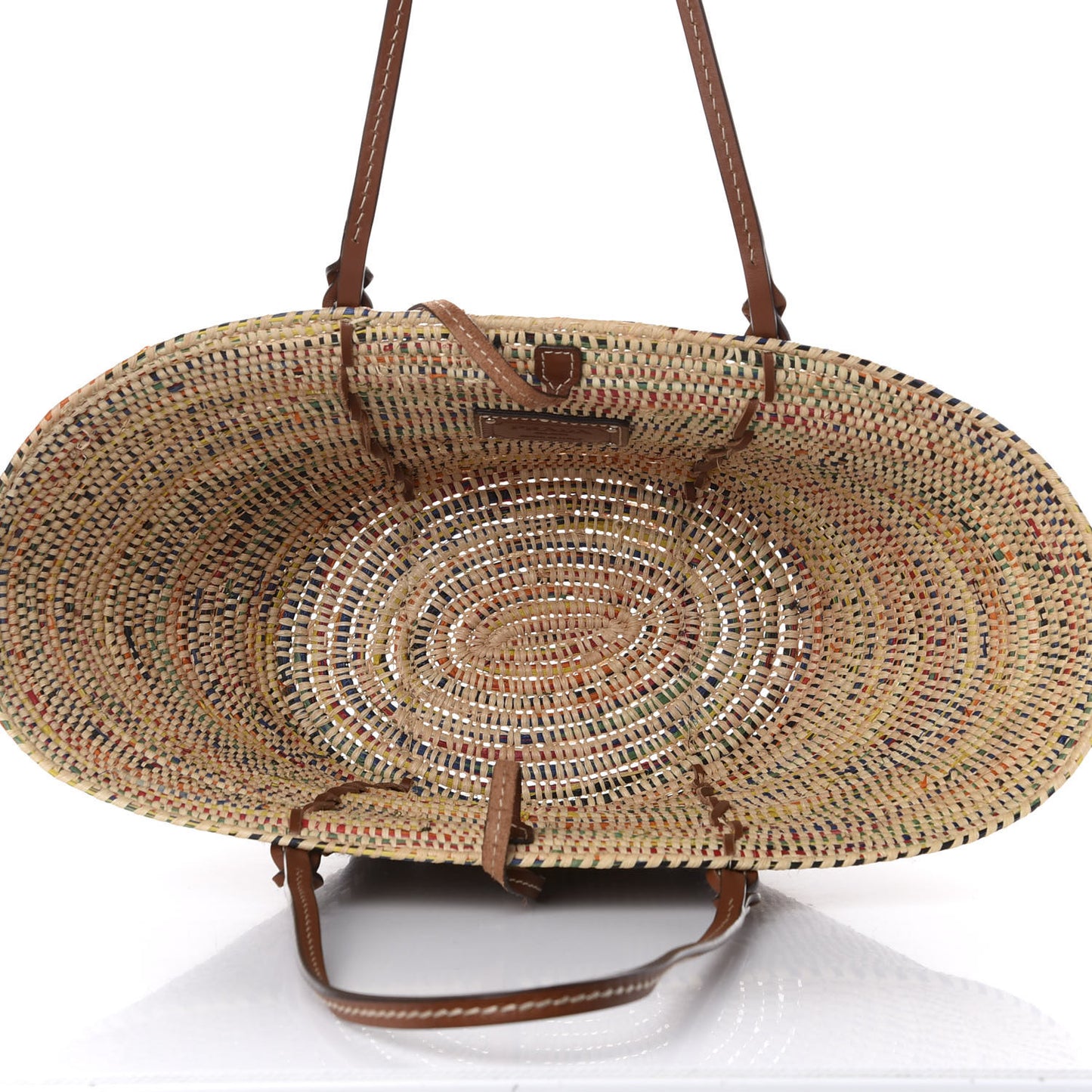Paglia Vitello Woven Braided Basket Tote Multicolor Cognac
