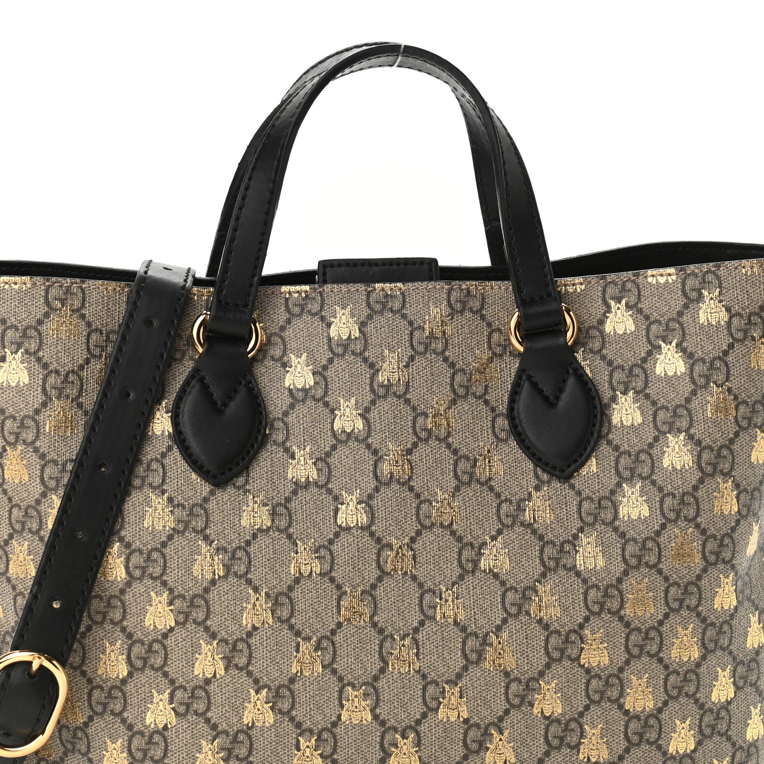 Gucci Soft GG Supreme Monogram Bees Small Crossbody Tote Beige Oro Black 7 of 9