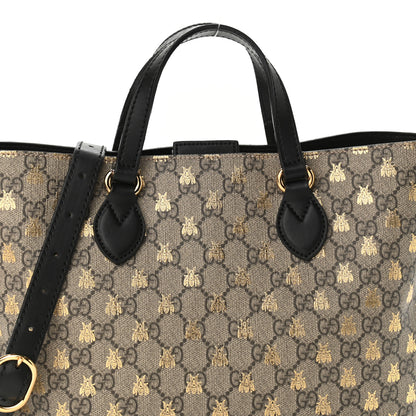 Gucci Soft GG Supreme Monogram Bees Small Crossbody Tote Beige Oro Black 7 of 9