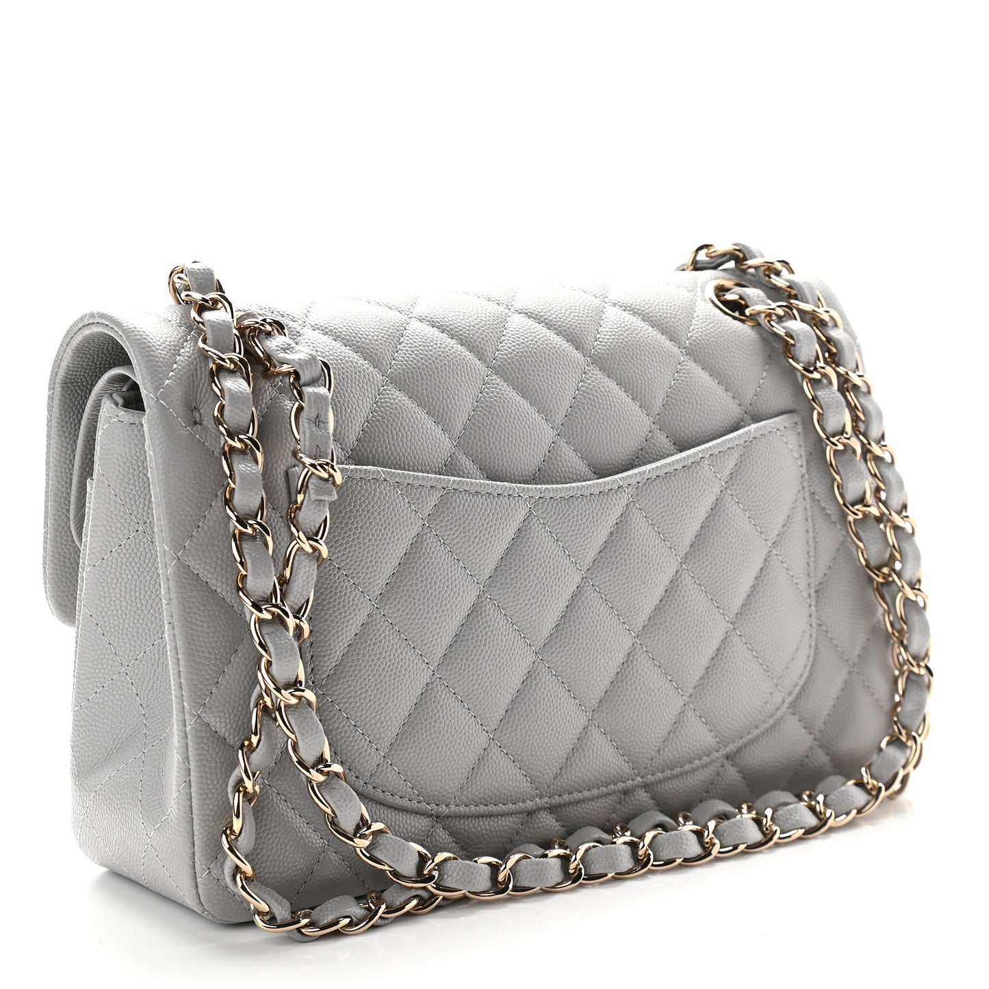 Caviar Quilted Small Double Flap Grey