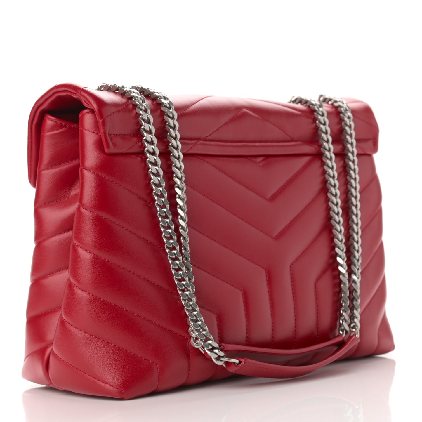 Calfskin Y Quilted Monogram Medium Loulou Chain Satchel Lipstick Red