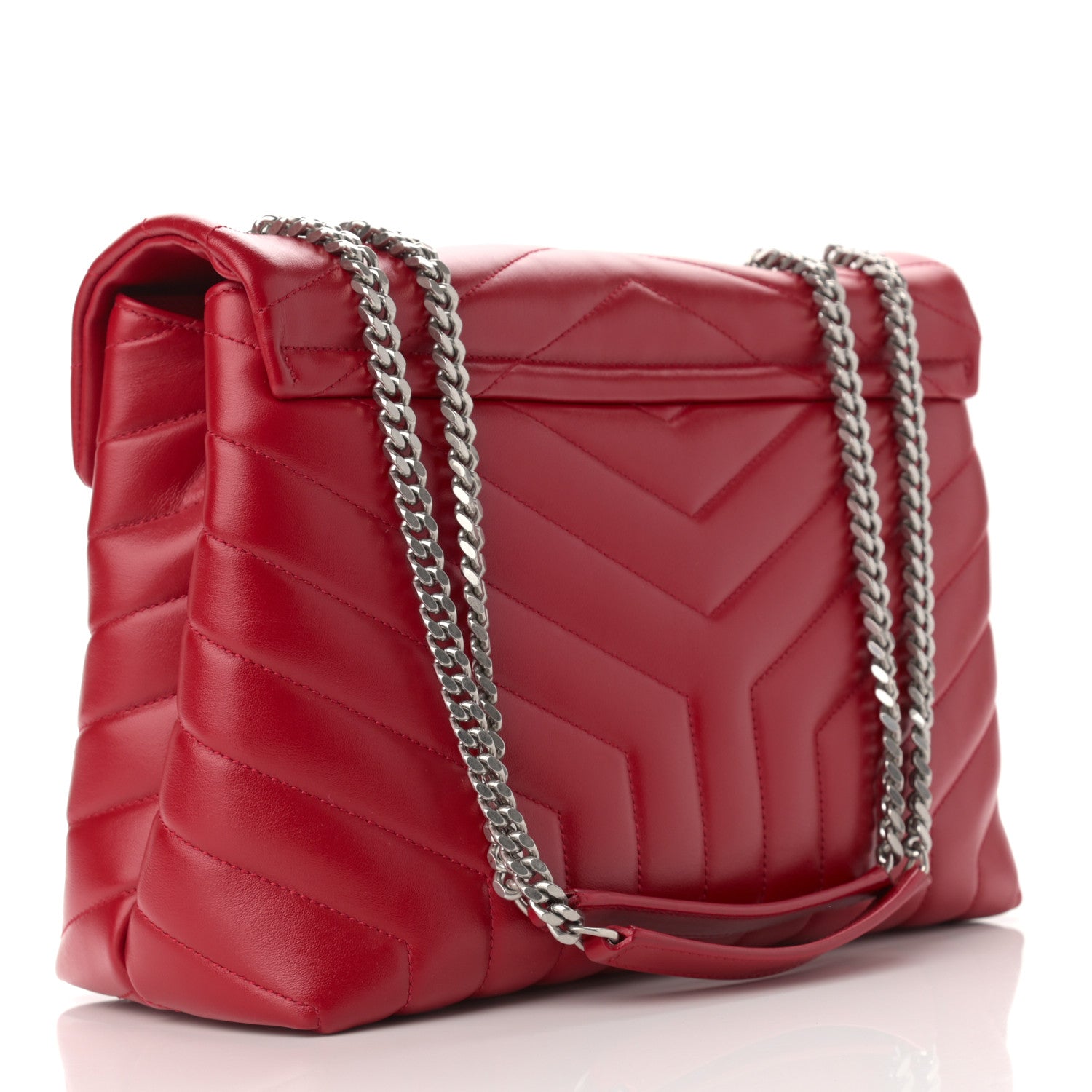 Saint Laurent Calfskin Y Quilted Monogram Medium Loulou Chain Satchel Lipstick Red 3 of 9