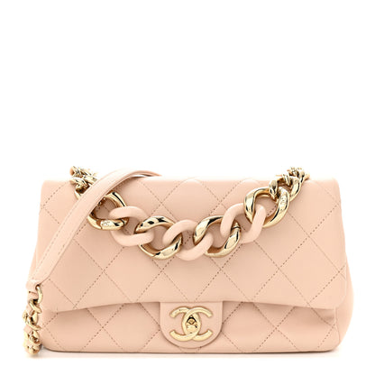 Chanel Lambskin Quilted Resin Bi-Color Chain Flap Bag Light Beige 1 of 15