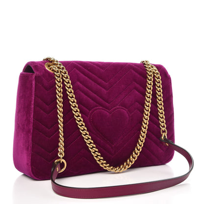Gucci Velvet Matelasse Medium GG Marmont Shoulder Bag Fuchsia Violet Cyclamen 3 of 7