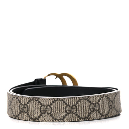 Gucci GG Supreme Monogram Matte Plutone Calfskin Double G 30mm Belt 85 34 Beige Ebony Black 2 of 9