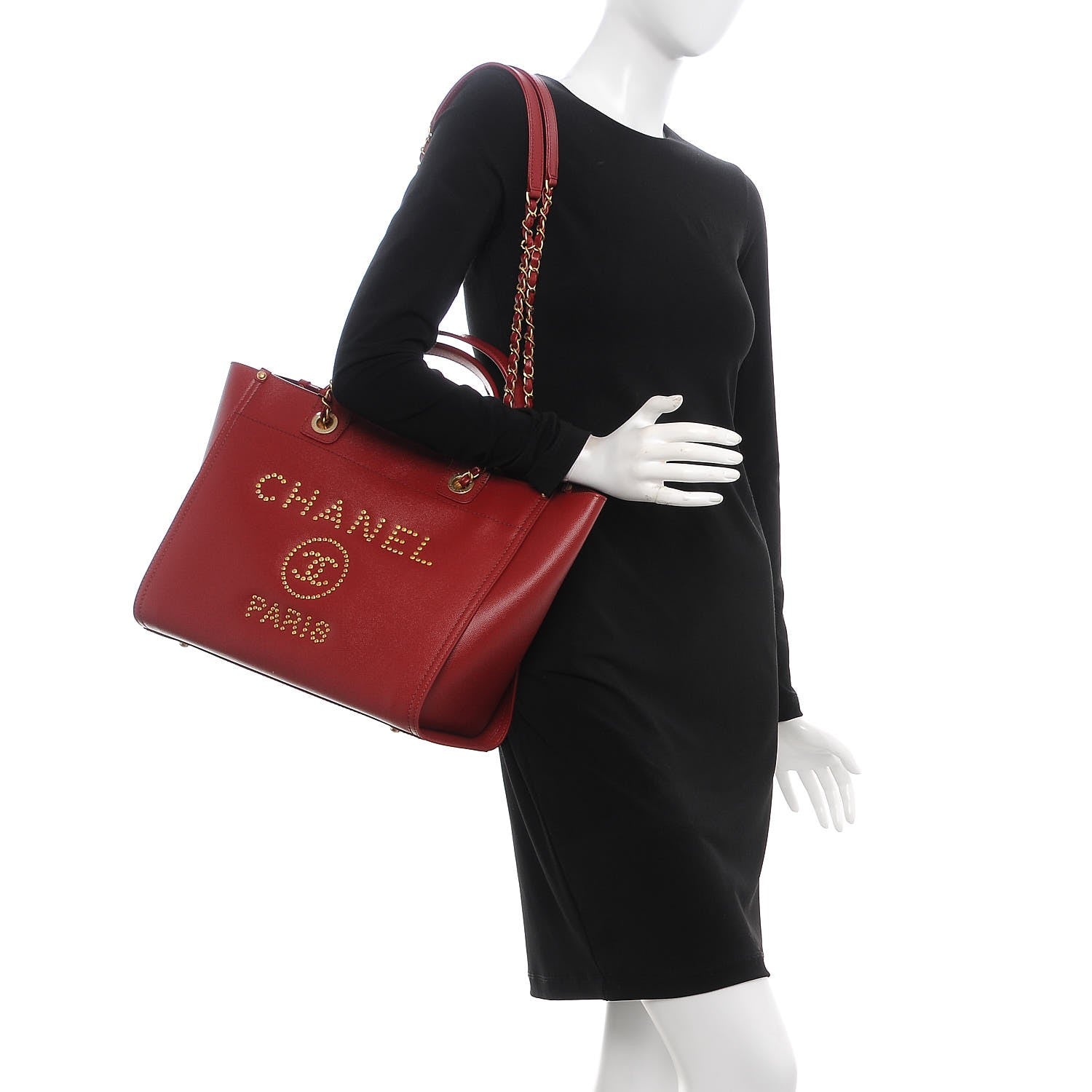 Chanel Caviar Small Studded Deauville Tote Burgundy 3 of 9