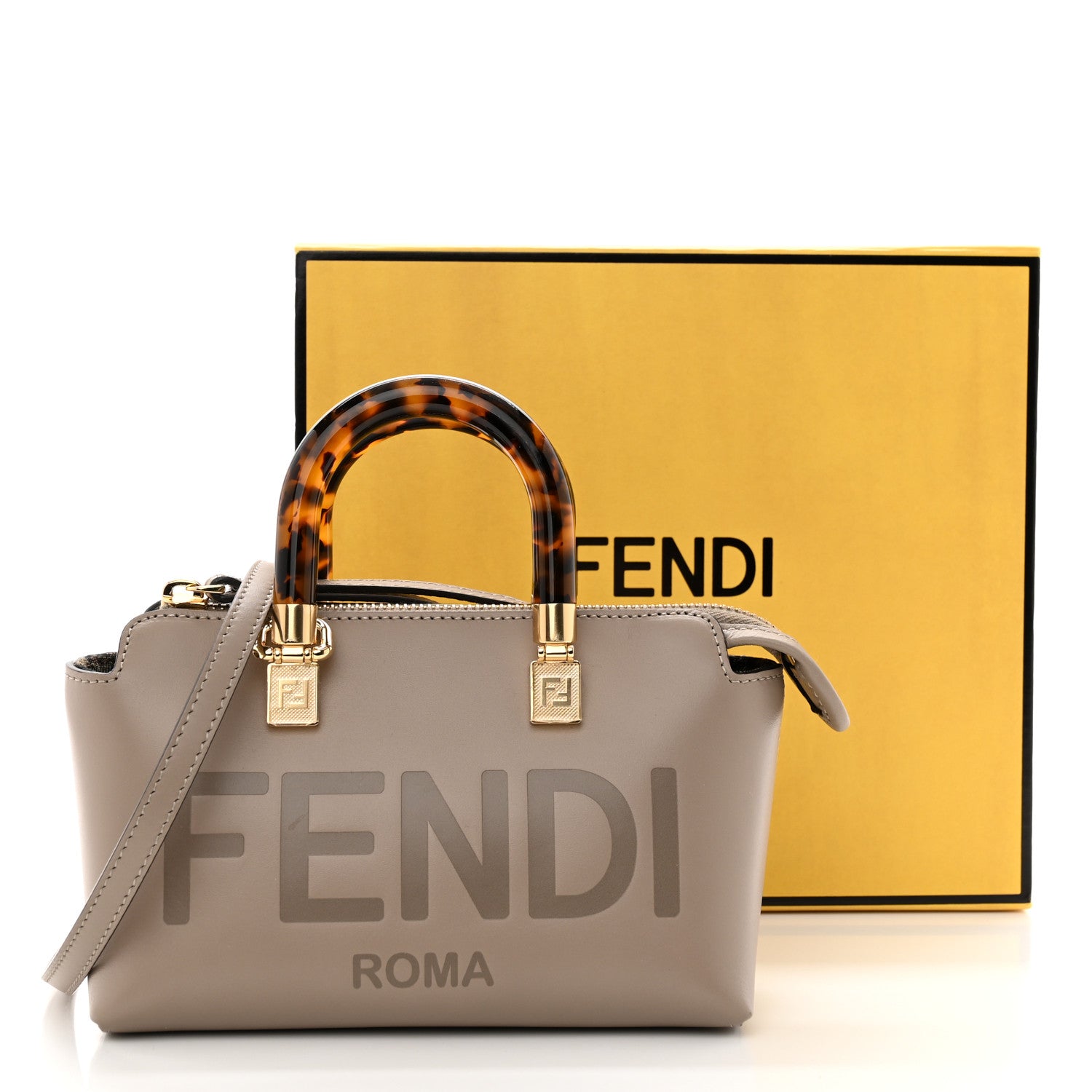 Fendi Vitello King Plexiglass Logo Embossed Mini By The Way Top Handle Boston Bag Tortora 11 of 11