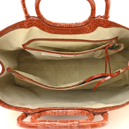 Nancy Gonzalez Linen Crocodile Tote Brown 5 of 13