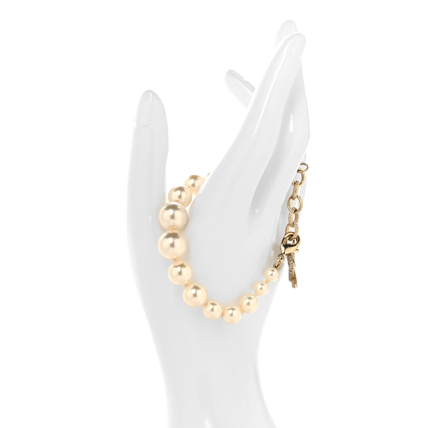 Graduated Pearl Crystal CC Bracelet Gold