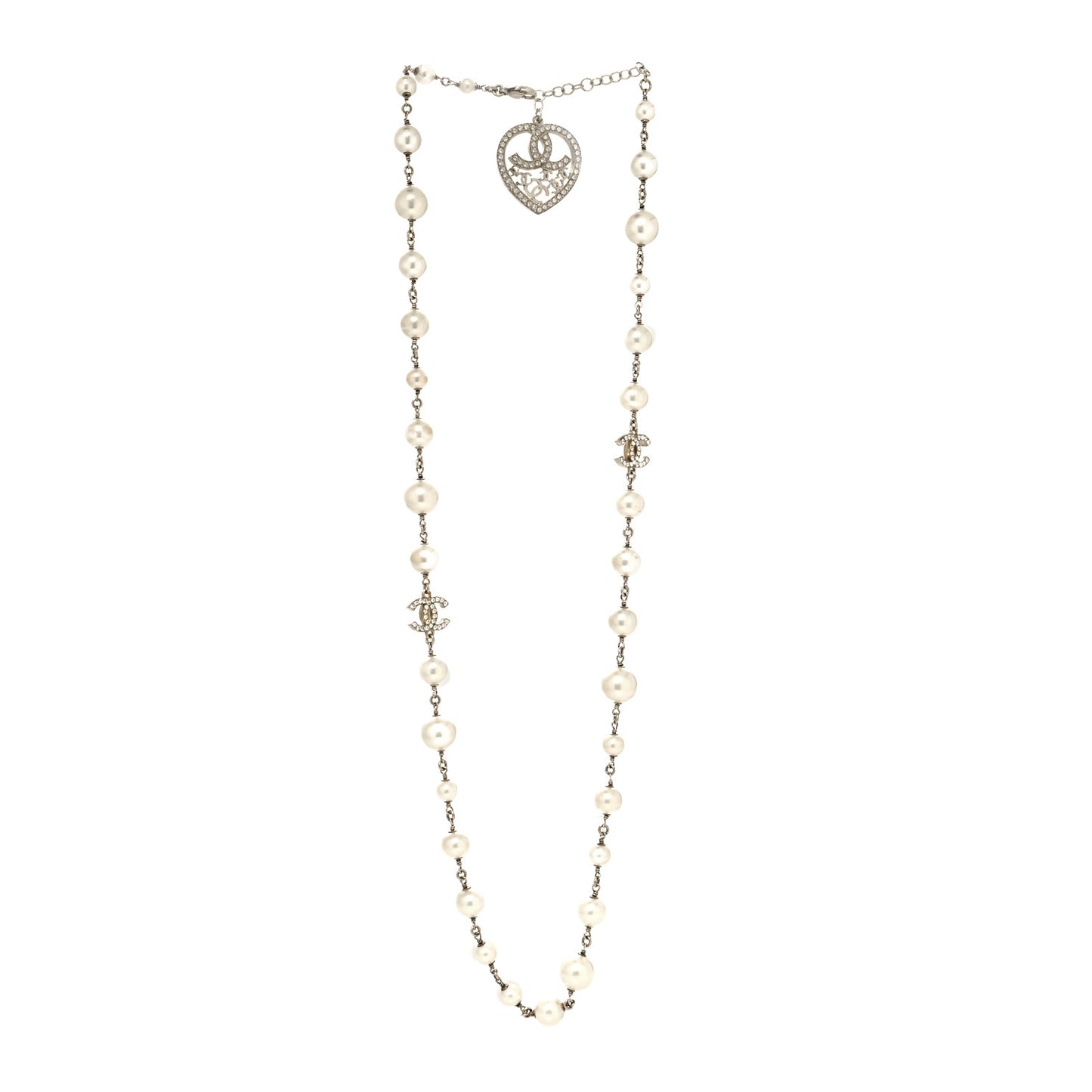 Swarovski Crystal Pearl CC Heart Necklace Gold