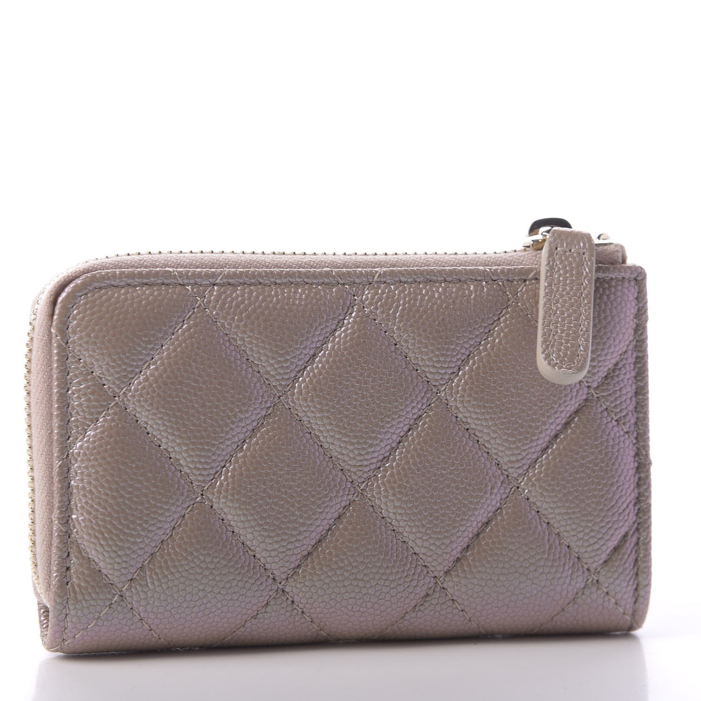 Iridescent Caviar Quilted Key Holder Case Light Gold