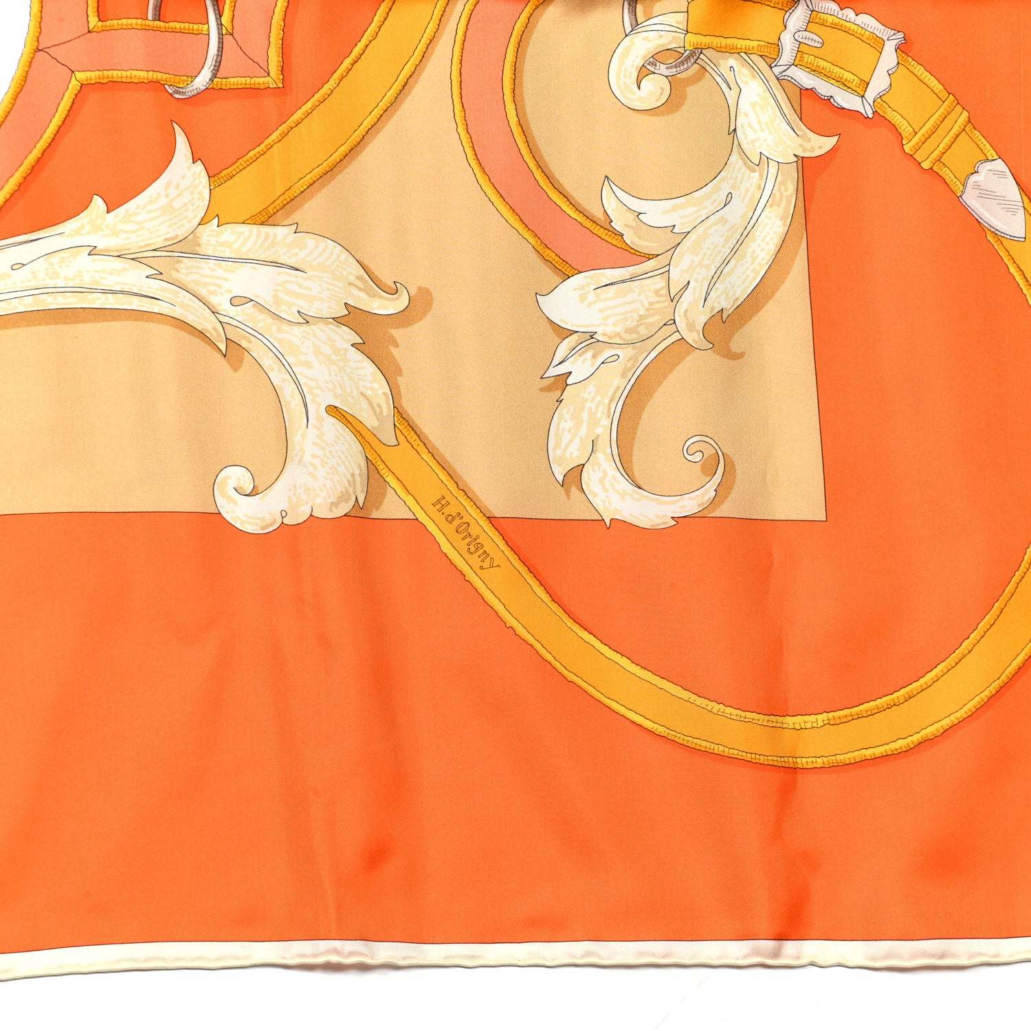 Hermes Silk L Instruction Du Roy Shawl 140 Orange White Beige 5 of 7