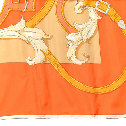 Hermes Silk L Instruction Du Roy Shawl 140 Orange White Beige 5 of 7