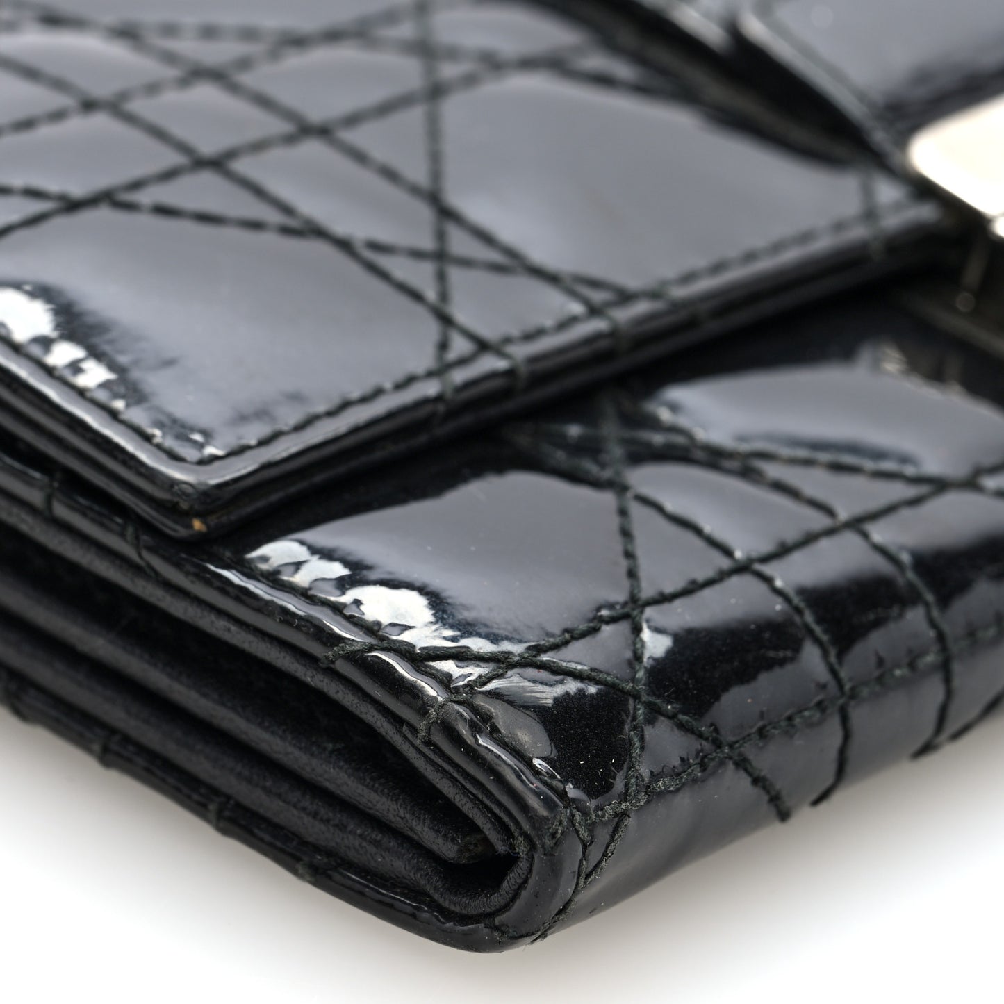 Patent Cannage Miss Dior Chain Wallet Black