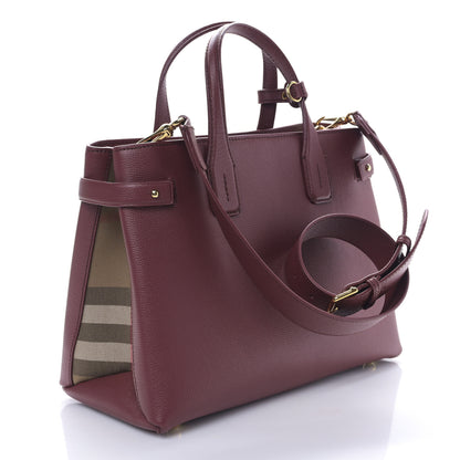 Burberry Grainy Calfskin House Check Medium Banner Tote Crimson 3 of 9