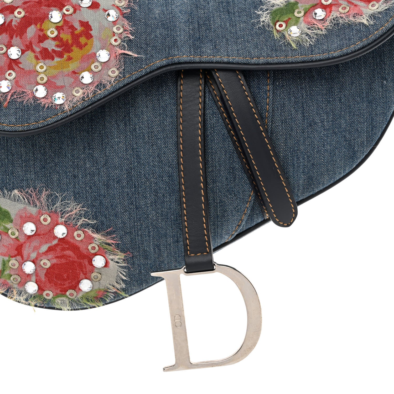 Christian Dior Denim Crystal Floral Embroidered Saddle Bag Multicolor 8 of 10