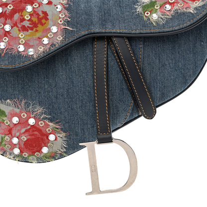 Christian Dior Denim Crystal Floral Embroidered Saddle Bag Multicolor 8 of 10