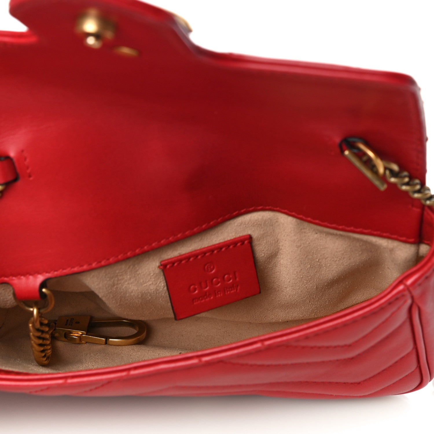 Gucci Calfskin Matelasse Super Mini GG Marmont Shoulder Bag Hibiscus Red 5 of 16