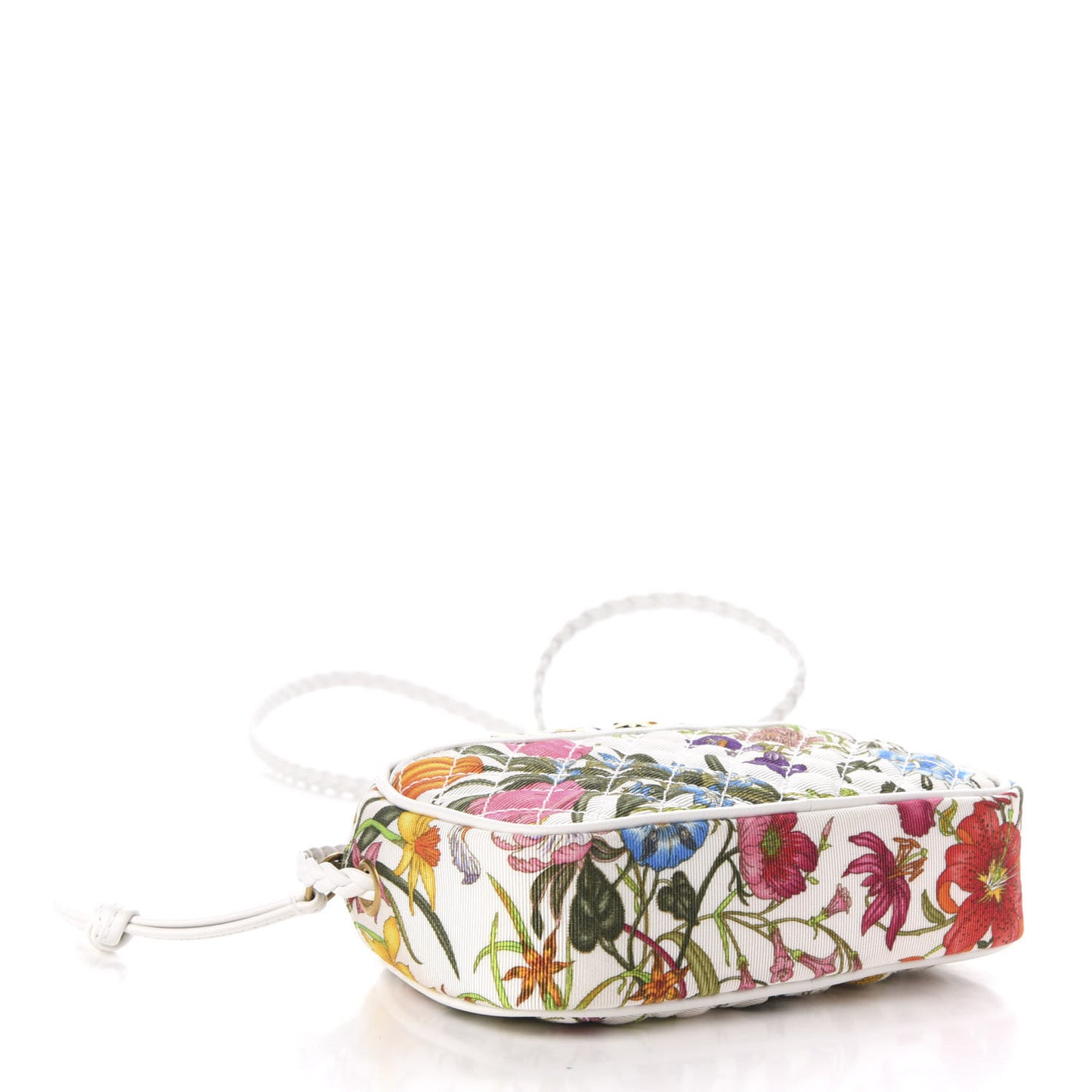 Canvas Flora Floral Trapuntata Mini Zumi Dome Shoulder Bag White