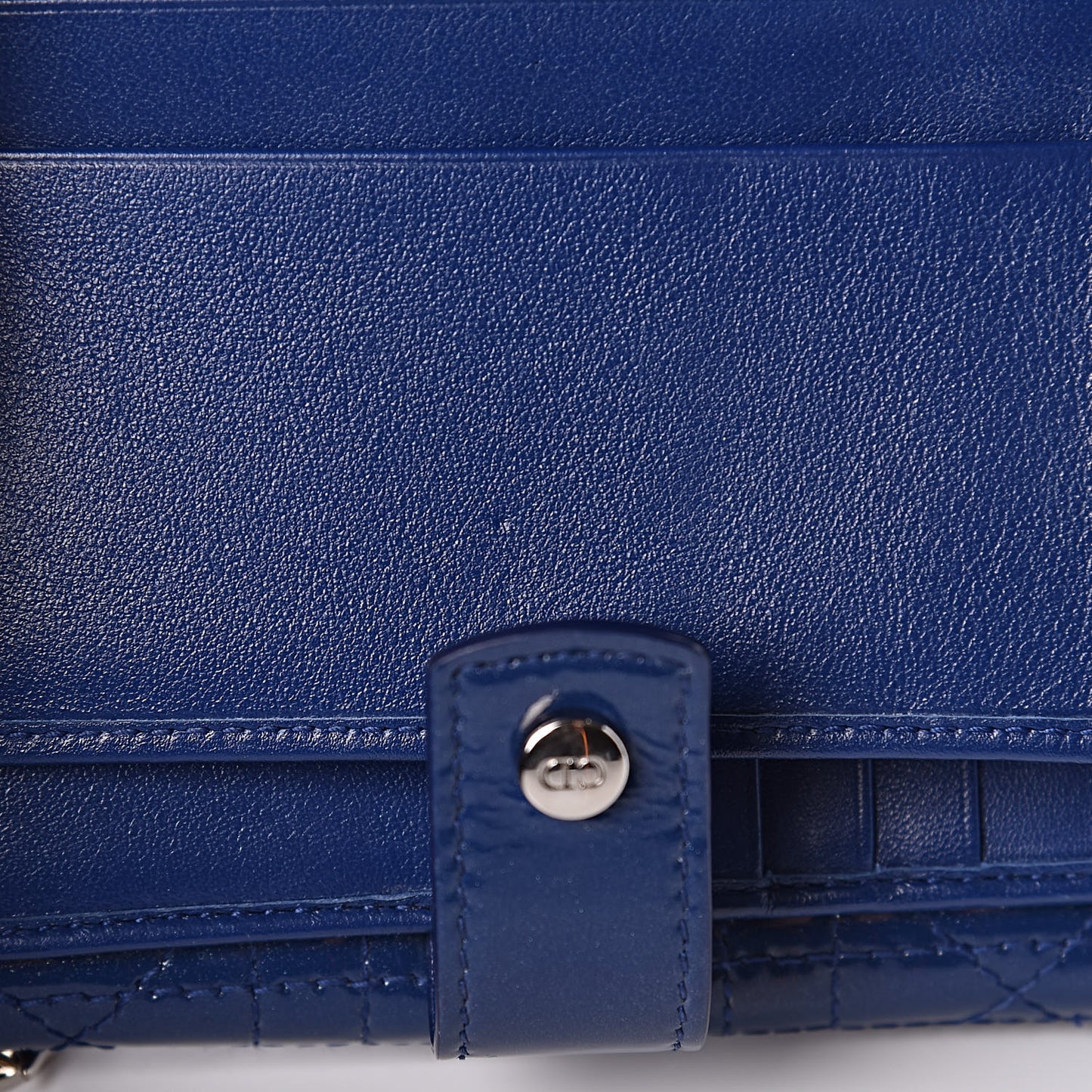 Patent Cannage Lady Dior Compact Wallet Blue