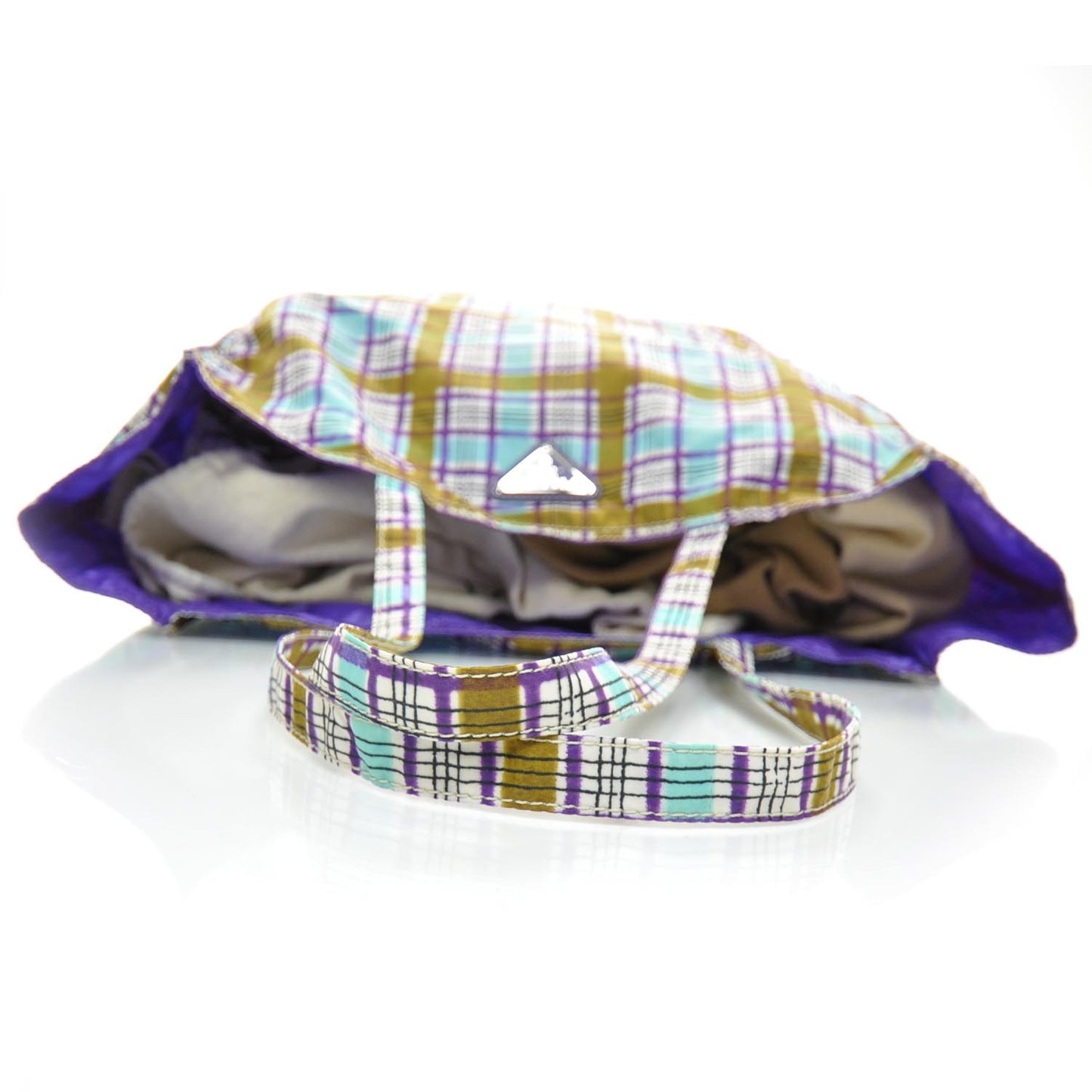Tessuto Nylon Plaid Shopping Tote w Cosmetic Pouch