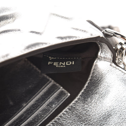 Fendi Vitello Catalan Mirror FF 1974 Embossed Mini Baguette Argento 6 of 13