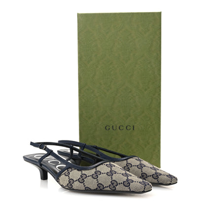 Gucci GG Monogram Malaga Kid Square G 35mm Slingback Pumps 37 Beige Blue 9 of 9