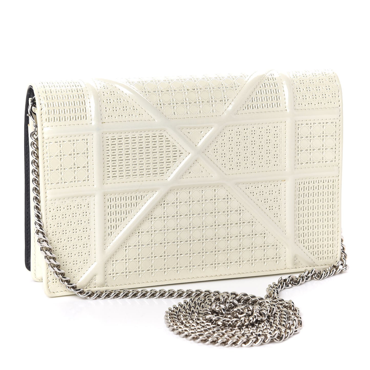 Patent Micro-Cannage Diorama Wallet on Chain Pouch White