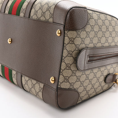 Gucci GG Supreme Monogram Textured Dollar Calfskin Web Medium Savoy Duffle Bag Beige Ebony New Acero 10 of 10
