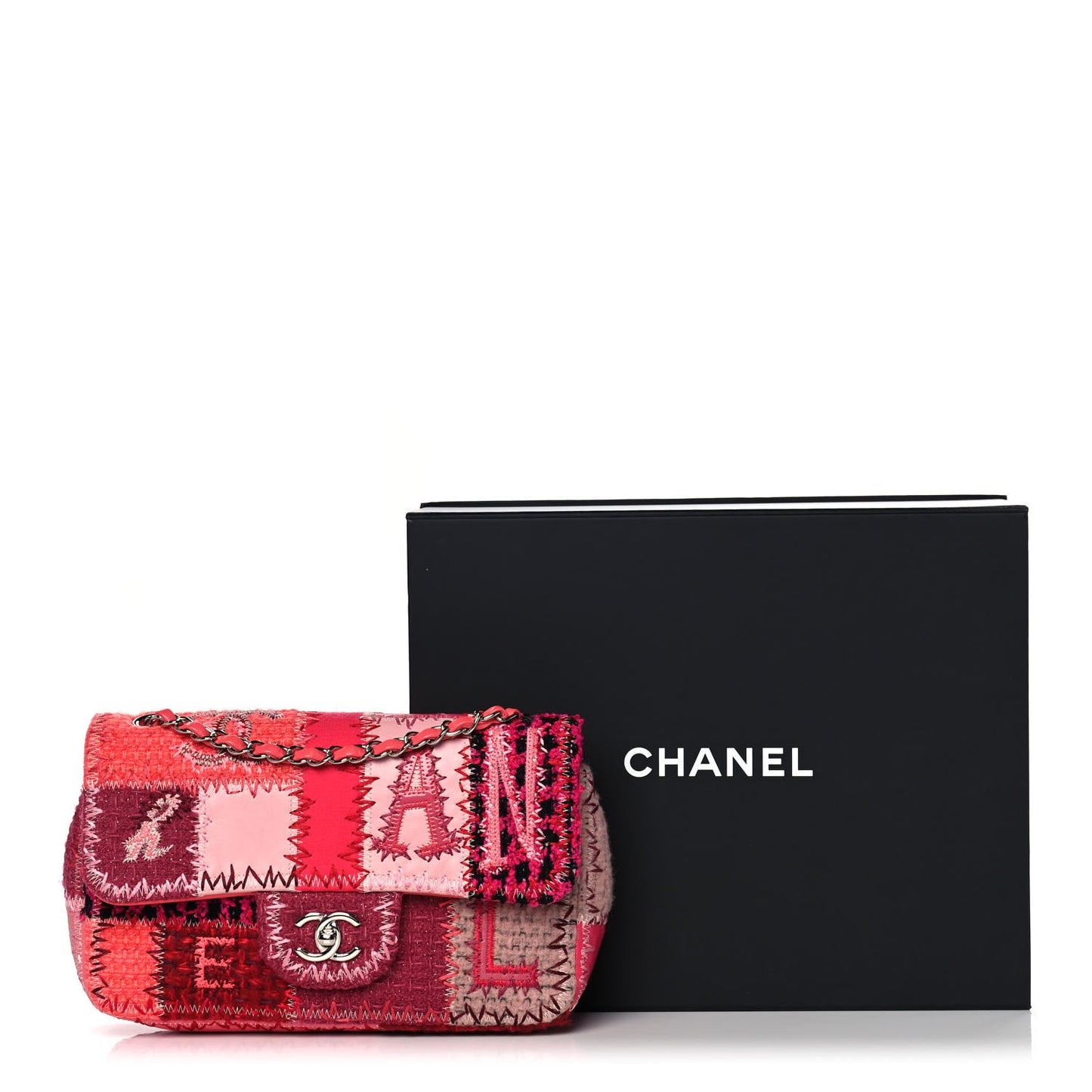 Tweed Patchwork Medium Single Flap Pink