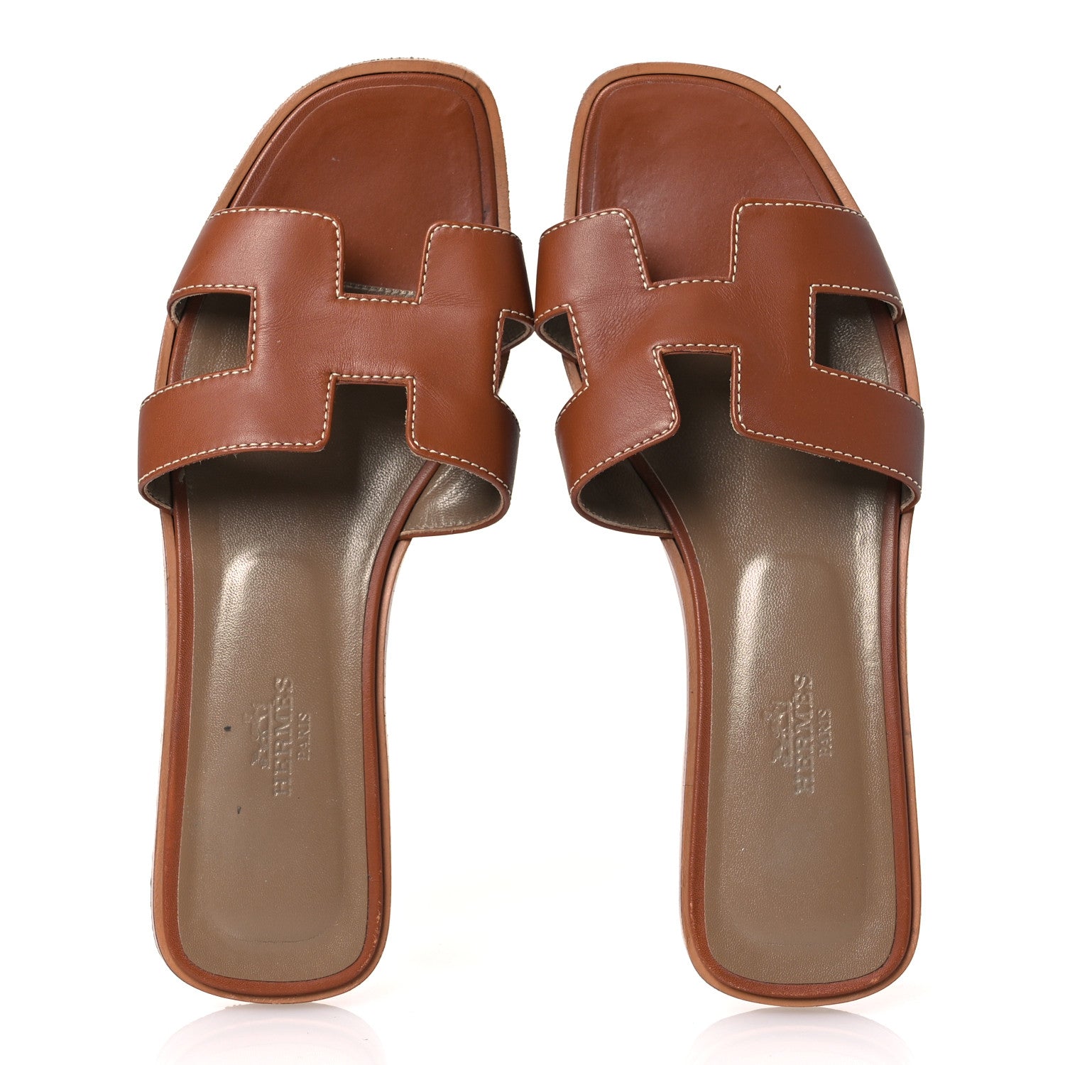 Hermes Box Calfskin Oran Sandals 37 Gold 2 of 14