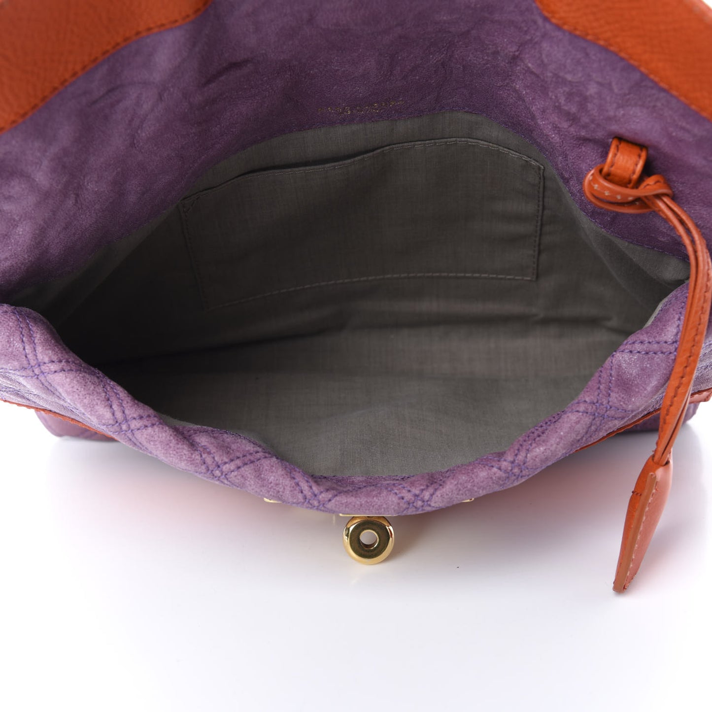 Calfskin Quilted Clutch Purple Orange