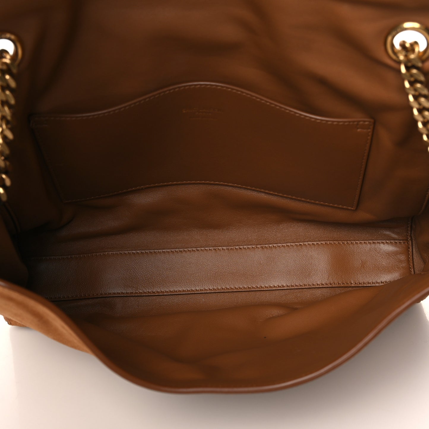 Smooth Calfskin Suede Medium Reversible Monogram Kate Satchel Light Ochre
