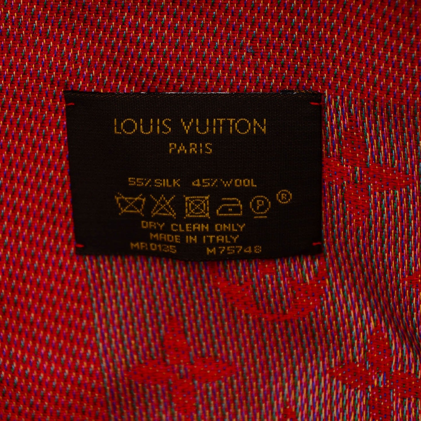 Wool Silk Monogram Rainbow Shawl Rubis