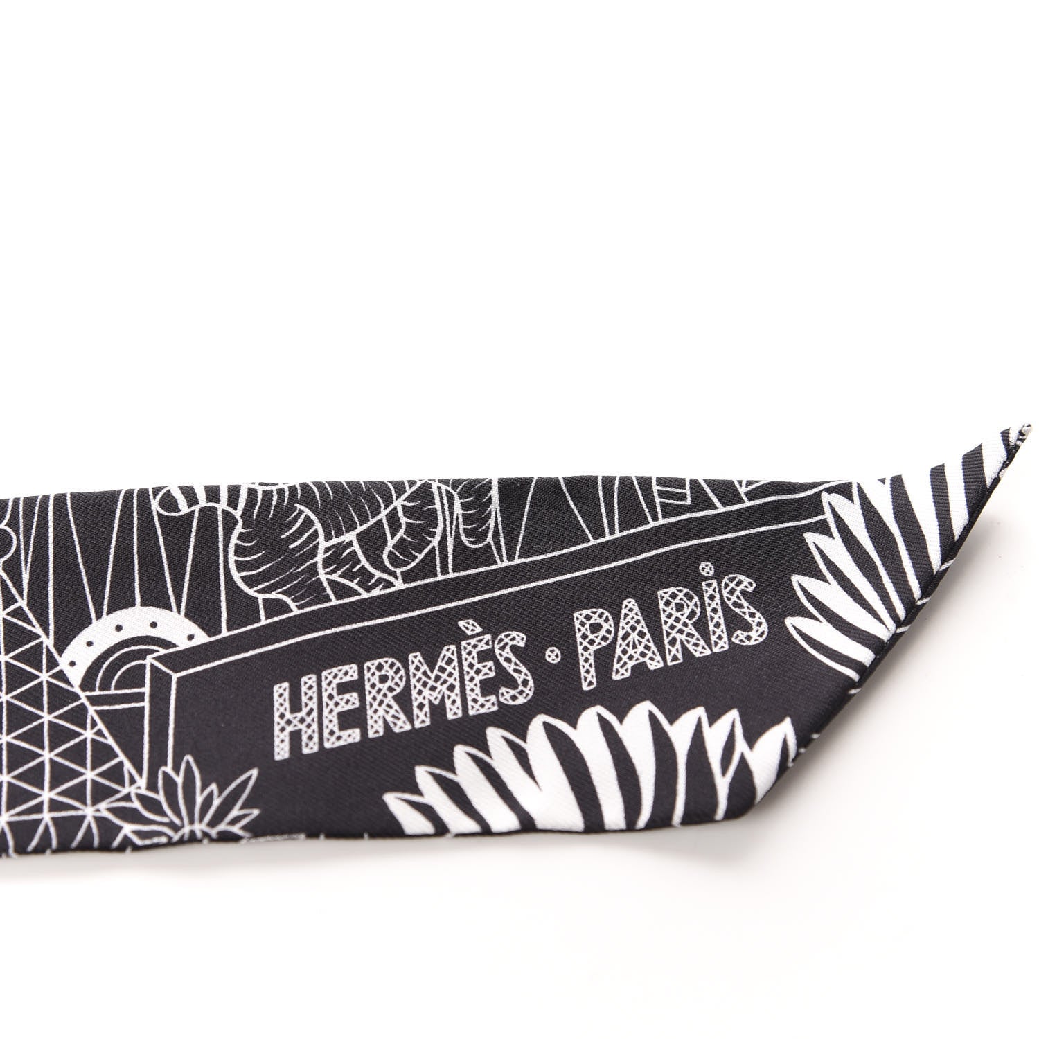 Hermes Silk Animapolis Twilly Black White 4 of 4