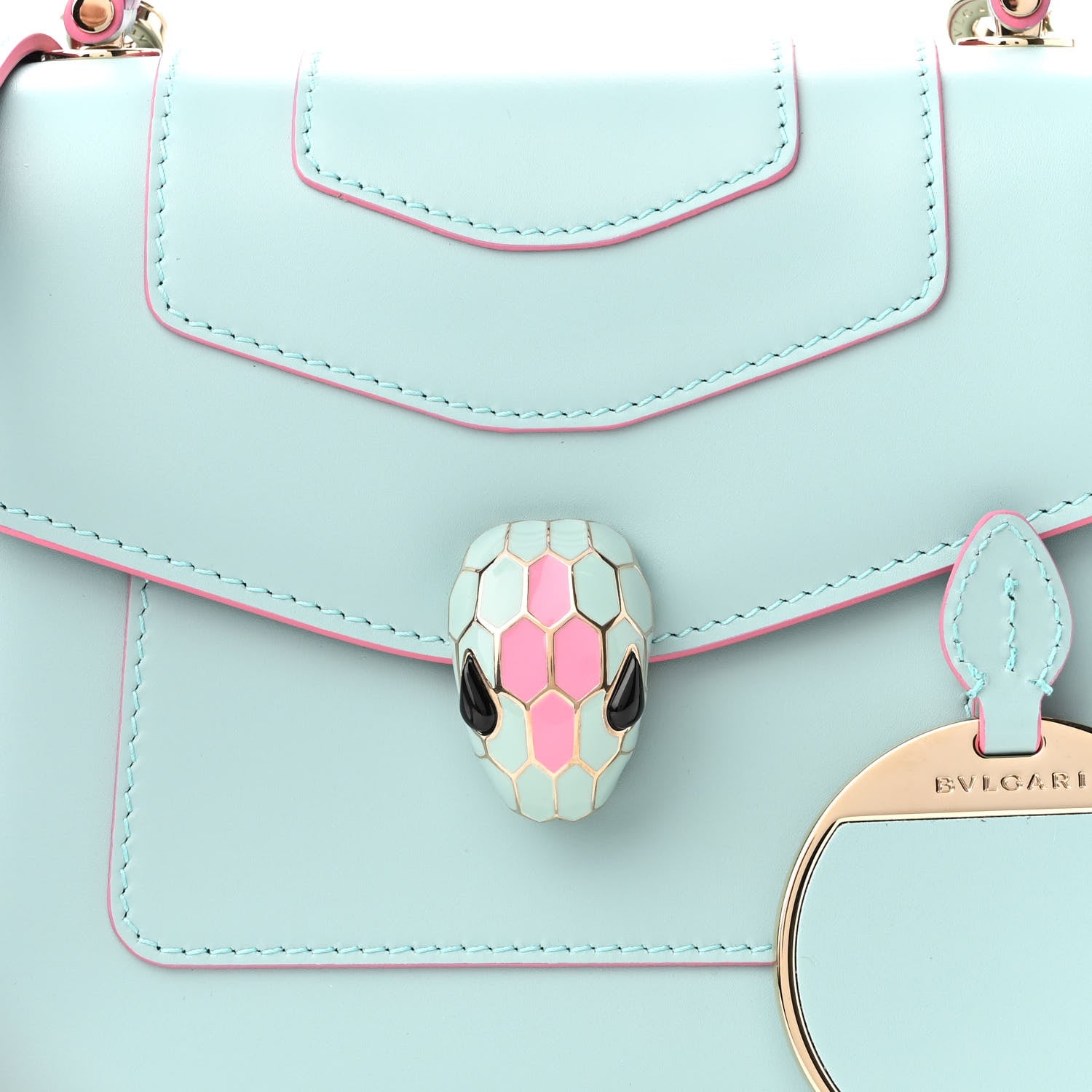 Bulgari Calfskin Serpenti Forever Top Handle Blue Pink 7 of 9