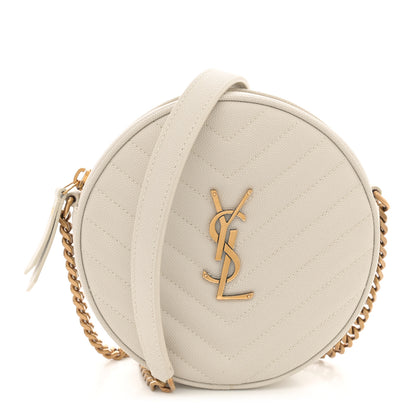 Saint Laurent Grain De Poudre Matelasse Chevron Quilted Round Vinyle Camera Bag Crema Soft 1 of 10