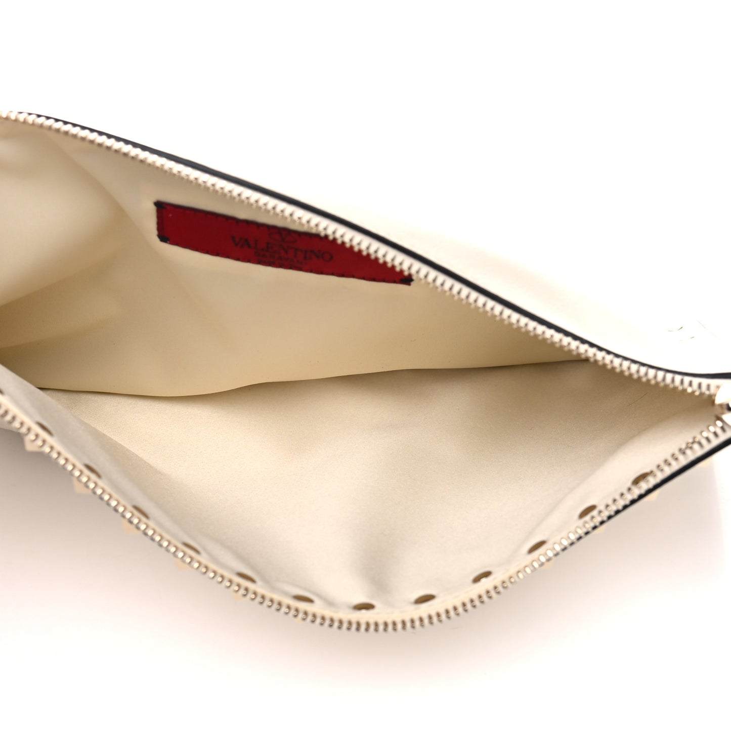 Vitello Large Rockstud Zip Pouch Light Ivory