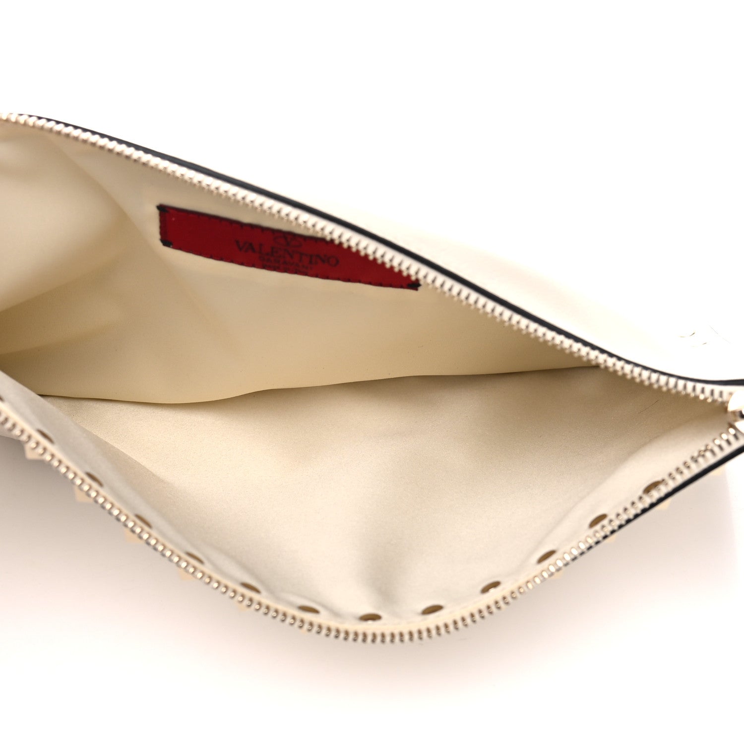 Valentino Garavani Vitello Large Rockstud Zip Pouch Light Ivory 7 of 9