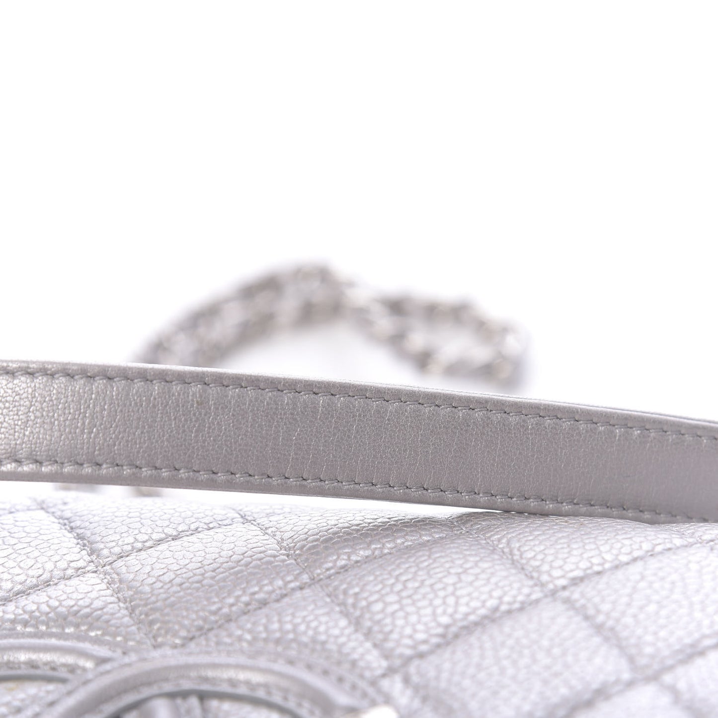 Metallic Caviar Quilted Small CC Filigree Flap Silver