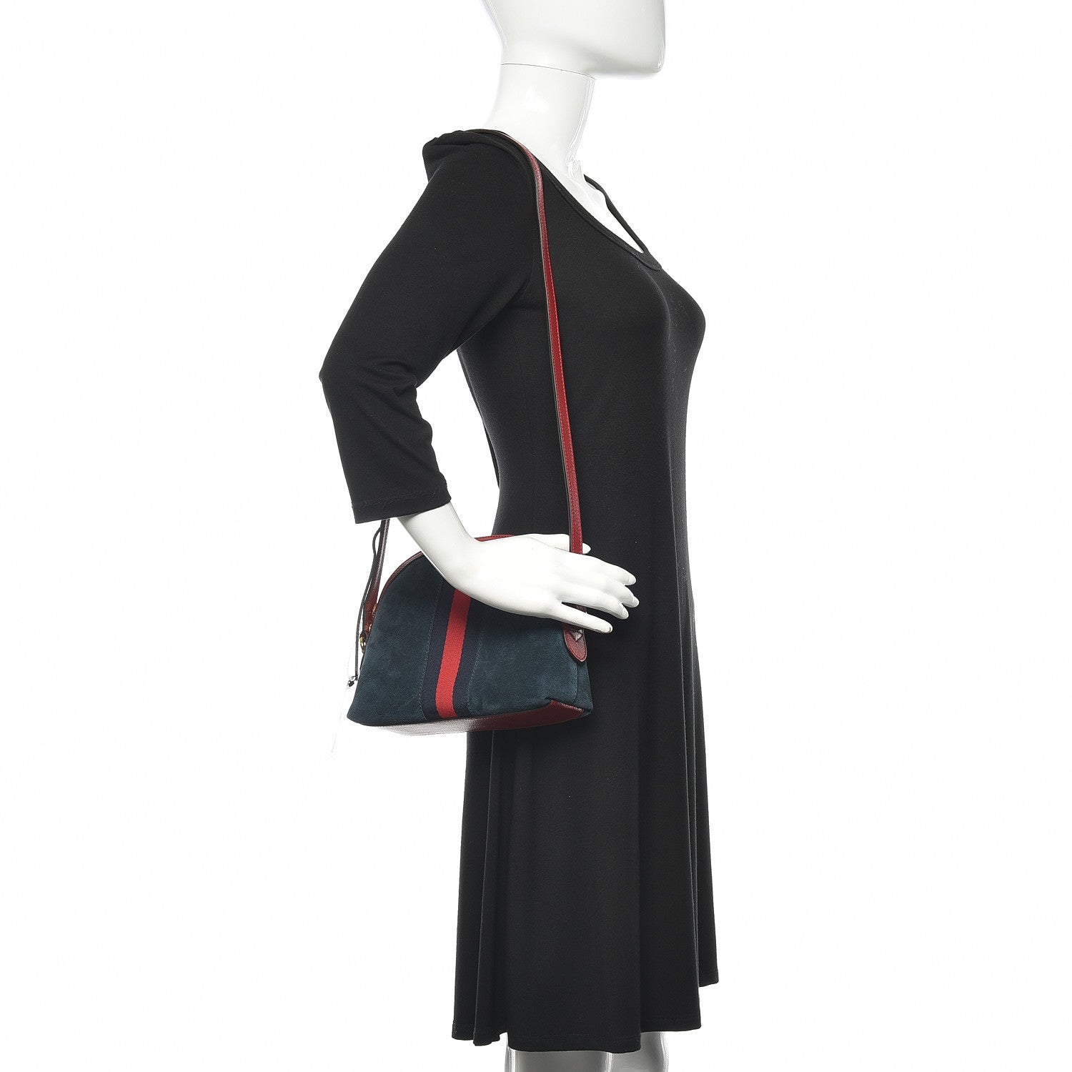Gucci Suede Calfskin Web Small Ophidia Dome Shoulder Bag New Blue Romantic Cherry 2 of 11