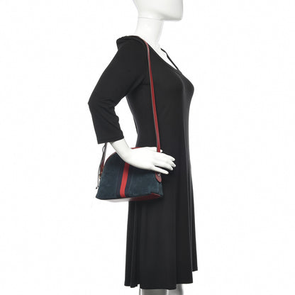 Gucci Suede Calfskin Web Small Ophidia Dome Shoulder Bag New Blue Romantic Cherry 2 of 11