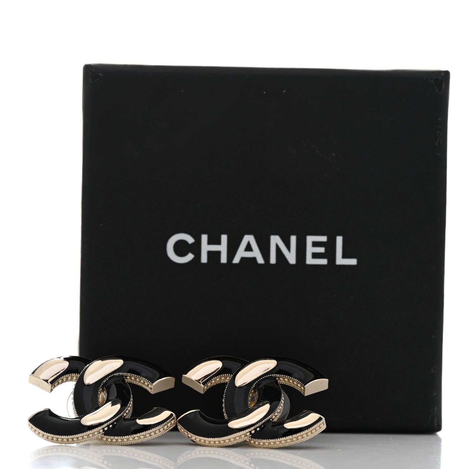 Chanel Enamel CC Earrings Black Gold 4 of 4