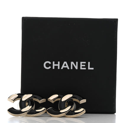 Chanel Enamel CC Earrings Black Gold 4 of 4