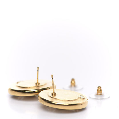 Chanel Pearl Crystal CC Round Earrings Gold Black 3 of 4