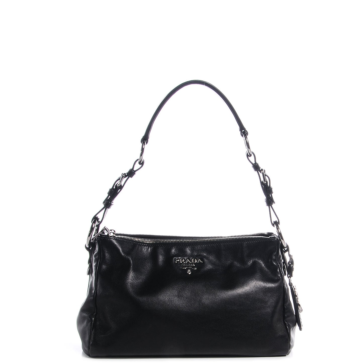 Soft Calf Double Zip Shoulder Bag Black