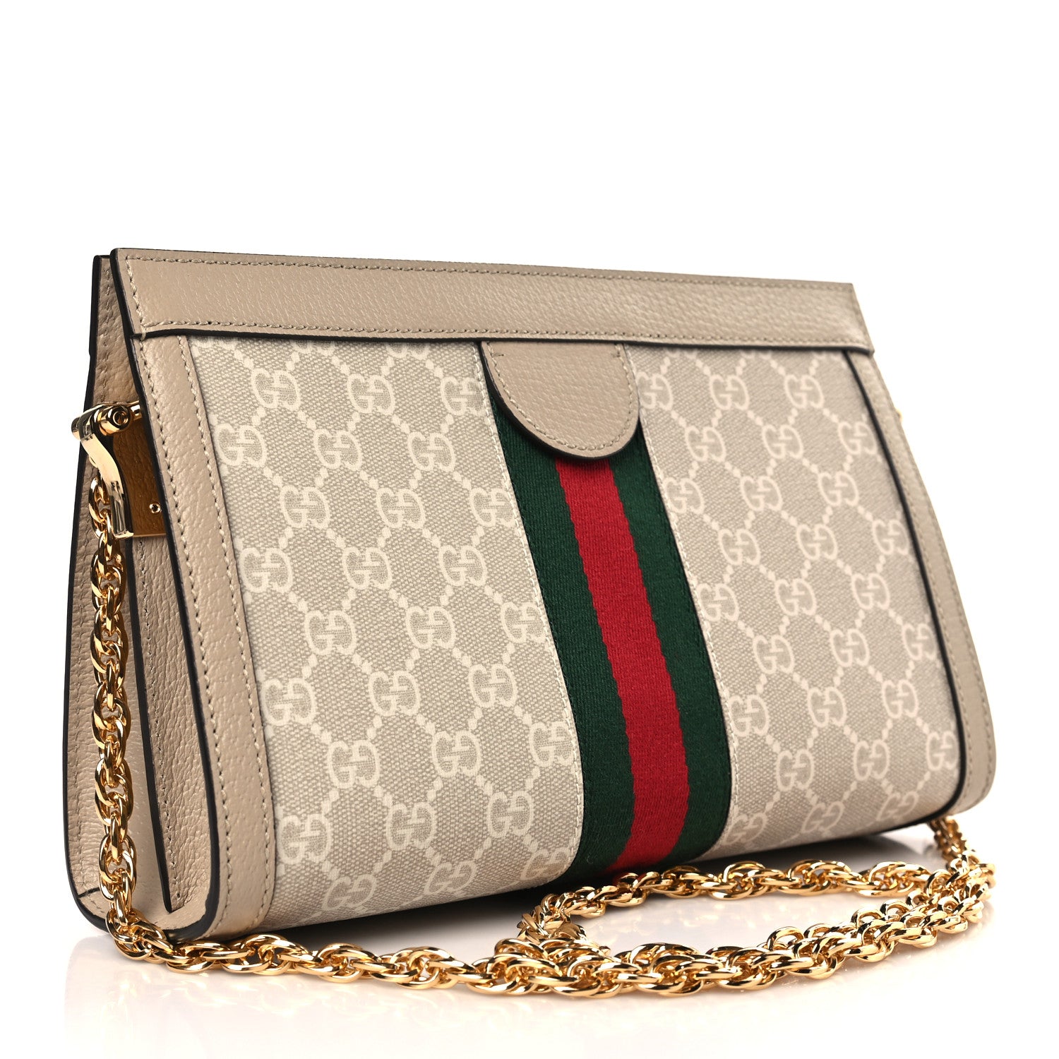 Gucci GG Supreme Monogram Textured Dollar Calfskin Web Small Ophidia Chain Shoulder Bag Beige Mystic White Oatmeal 3 of 9
