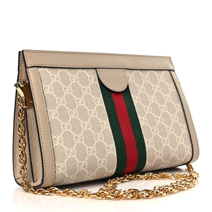 Gucci GG Supreme Monogram Textured Dollar Calfskin Web Small Ophidia Chain Shoulder Bag Beige Mystic White Oatmeal 3 of 9