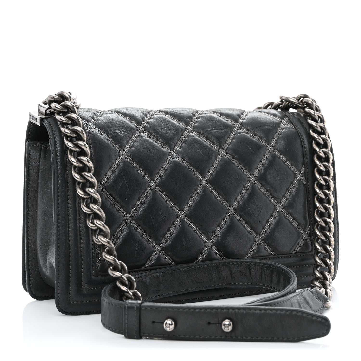 Chanel Iridescent Calfskin Embellished Double Stitch Medium Boy Flap Black 3 of 11